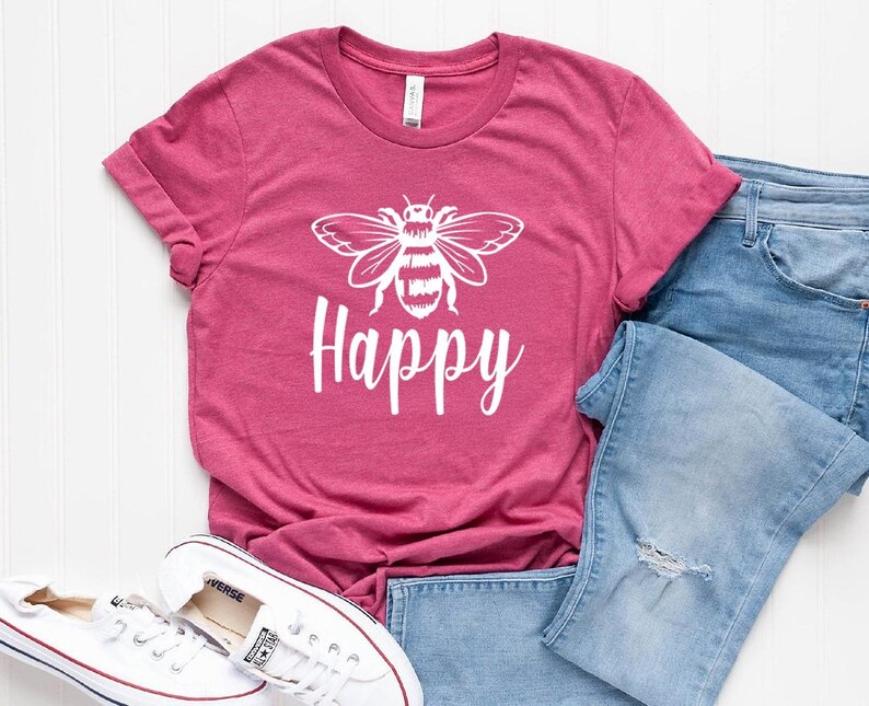 Bee Happy Shirt: Positive Message Tee (Lightweight, Soft Cotton) image 15
