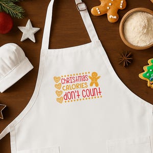 Christmas Calories Don’t Count Apron Funny Holiday Baking Apron Cute Gingerbread Cookie Kitchen Gift Christmas Cooking Apron for Her or Him