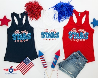 Oh My Stars Tank Top, 4th Of July, America Tank Top, USA Flag Shirt, Patriotic Racerback Tank Top, Independence Day Women's Tank Tops