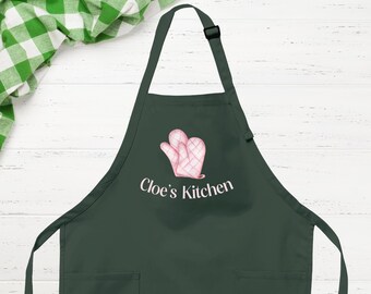 Personalized Bakery Apron - Pink Oven Mitts Design, Kids and Adult Sizes