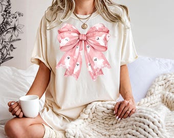 Ghost Bow Shirt, Pastel Goth Halloween Tee | Pink Kawaii Graphic Outfit
