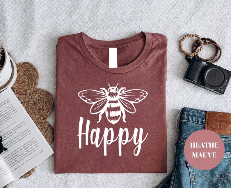 Bee Happy Shirt: Positive Message Tee (Lightweight, Soft Cotton) image 14