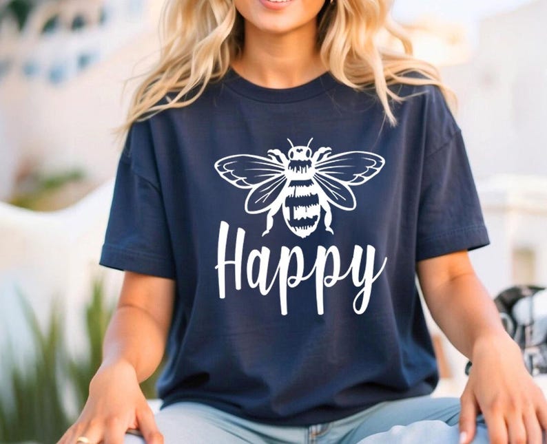 Bee Happy Shirt: Positive Message Tee (Lightweight, Soft Cotton) image 11