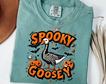Comfort Colors® Spooky Goosey Halloween Sweatshirt: Funny Skeleton Graphic Tee