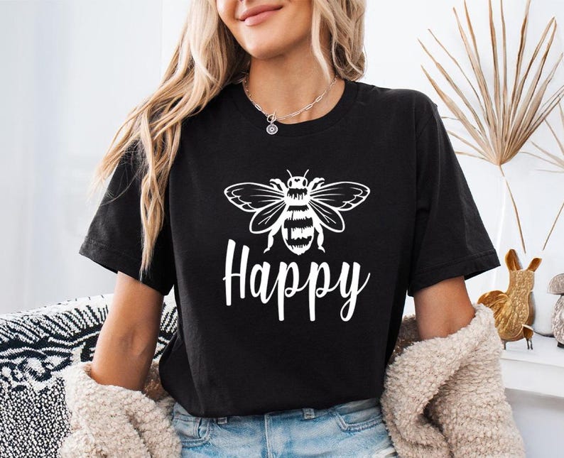 Bee Happy Shirt: Positive Message Tee (Lightweight, Soft Cotton) image 9