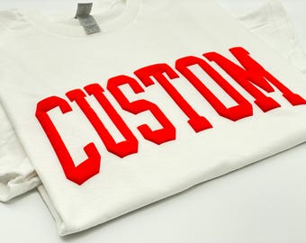 Custom Puff Name Shirt Embossed Letter Tee Personalized Style