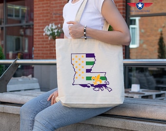 Louisiana State Map Mardi Gras Tote Bag, Fat Tuesday Tote Bag, New Orleans Tote Bag, Mardi Gras Carnival Festival Tote Bag, Mardi Gras Gift