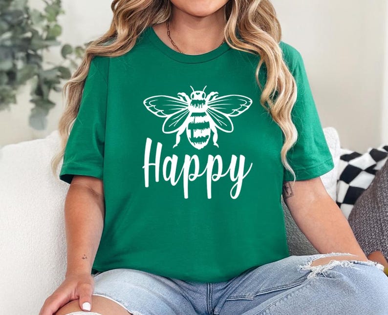 Bee Happy Shirt: Positive Message Tee (Lightweight, Soft Cotton) image 13