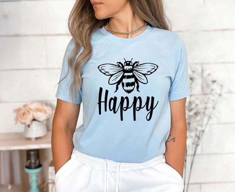 Bee Happy Shirt: Positive Message Tee (Lightweight, Soft Cotton) image 6