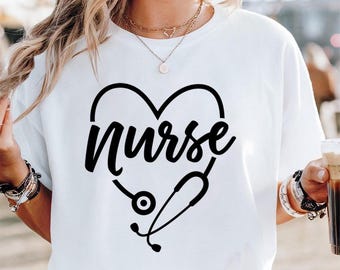 Nurse T-Shirt: Heart Stethoscope Graphic, Nursing Student Gift