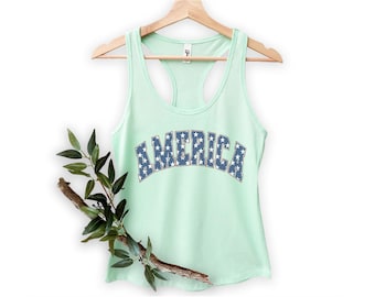 America Tank Top, Patriotic Women Racerback Tee