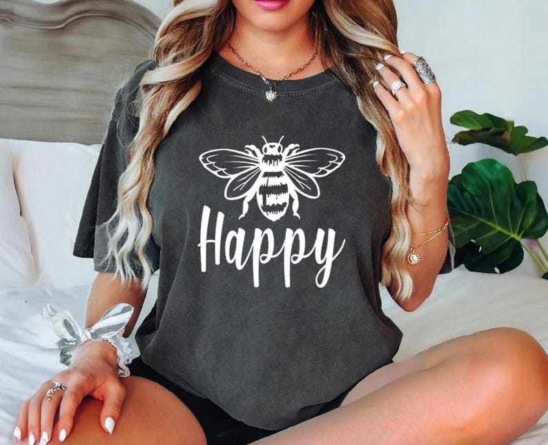 Bee Happy Shirt: Positive Message Tee (Lightweight, Soft Cotton) image 10