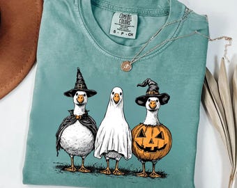 Comfort Colors® Halloween Goose Sweatshirt: Witch, Ghost & Pumpkin
