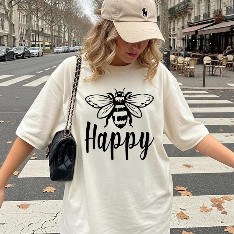 Bee Happy Shirt: Positive Message Tee (Lightweight, Soft Cotton) image 16