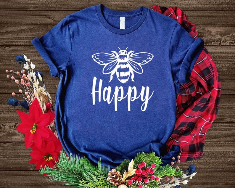 Bee Happy Shirt: Positive Message Tee (Lightweight, Soft Cotton) image 4