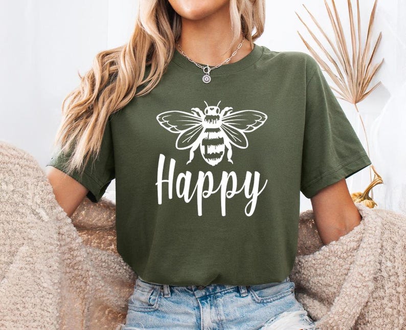 Bee Happy Shirt: Positive Message Tee (Lightweight, Soft Cotton) image 12