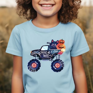 Halloween Monster Truck Shirt Trick or Treat Cat Pumpkin Kids Toddler T-shirt Spooky Cute Fall Tee Boys Girls Halloween Outfit