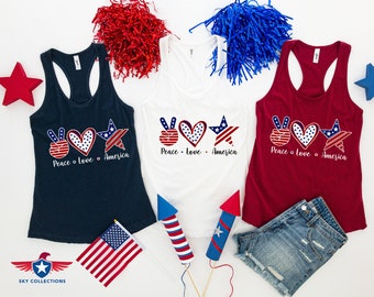Peace Love America Star Tank Top, 4th Of July, America Tank Top, USA Flag Shirt, Patriotic Racerback Tank Top, Independence Day Tank Tops