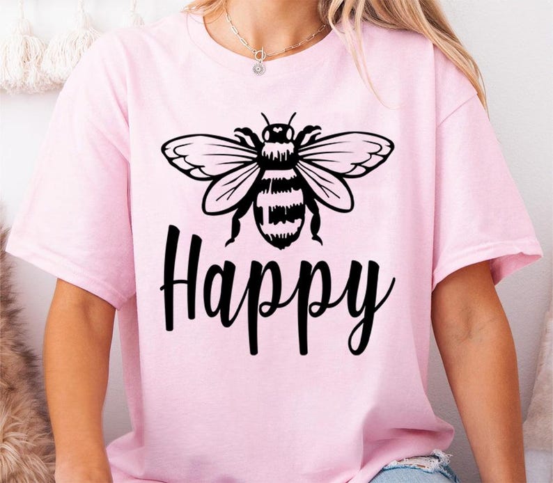 Bee Happy Shirt: Positive Message Tee (Lightweight, Soft Cotton) image 2