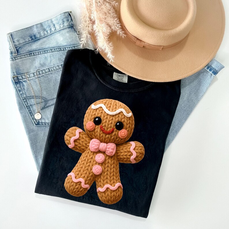 Comfort Colors® Gingerbread Knitted Look Cookie Sweatshirt: Holiday Bow ...