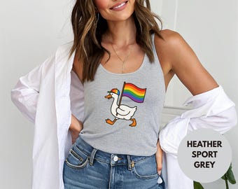 Funny Pride Goose Tank Top: Rainbow Flag Racerback for Women
