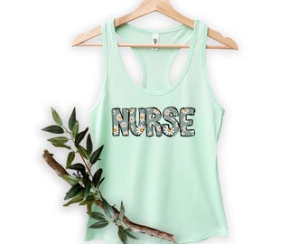 Floral Nurse Tank Top: Daisy Racerback, RN Gift