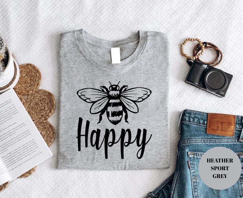Bee Happy Shirt: Positive Message Tee (Lightweight, Soft Cotton) image 3