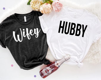 Matching Hubby Wifey Shirts for Newlyweds Just Married Honeymoon Tees Cute Wedding Gift for Couples Husband and Wife Shirts