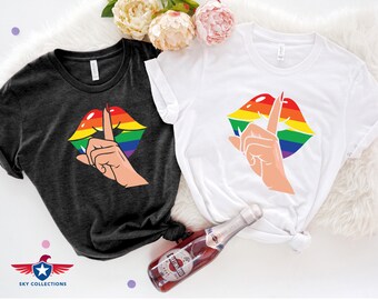 LGBT Pride Shirt: Shut Up Rainbow Lips Design (Lesbian, Bi)