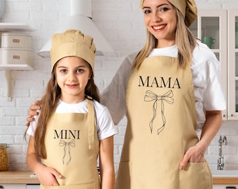 Mom and Daughter Apron Set | Chef Mama & Mini Bow Aprons