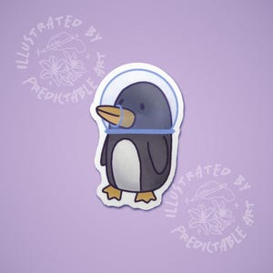 Pegatina de vinilo laminado brillante con diseño de pingüino espacial y astronauta acuático