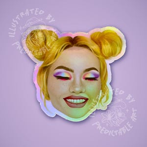 Smiling Spacebuns Girl | Rainbow Holographic Vinyl Sticker | Original Artwork Illustration