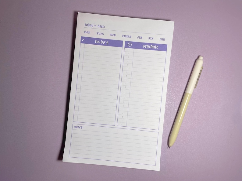 Lilac Daily Planner 5.5x8.5" | 100 Sheet Notepad | Purple Minimal Undated Desk Organizer image 9