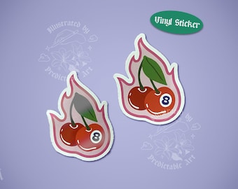 Cherry Bomb Flames 2" Retro Mini Vinyl Sticker | available in Shiny Gloss & Matte finish
