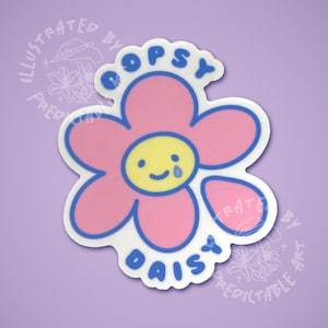 Marguerite Oopsy | Autocollant illustré en vinyle mat | disponible dans les finitions transparentes et blanches classiques