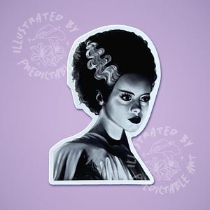 Bride of Frankenstein Matte Vinyl Sticker | Elsa Lanchester Portrait Illustration