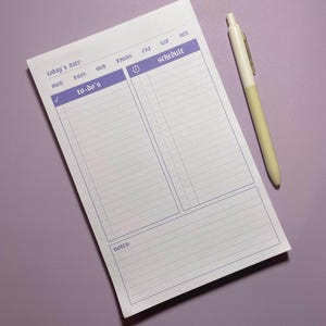 Lilac Daily Planner 5.5x8.5" | 100 Sheet Notepad | Purple Minimal Undated Desk Organizer image 4
