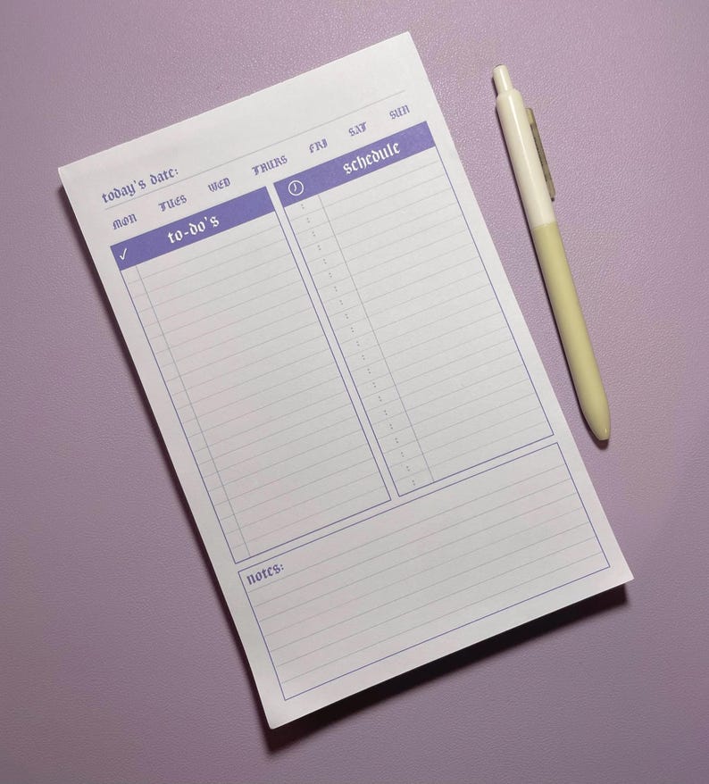 Lilac Daily Planner 5.5x8.5" | 100 Sheet Notepad | Purple Minimal Undated Desk Organizer image 4