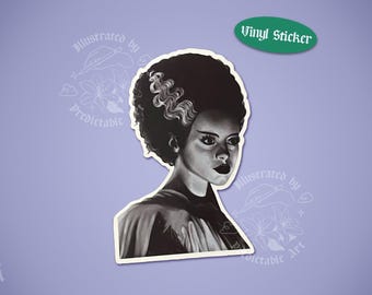 Bride of Frankenstein 3" Illustrated Matte Vinyl Sticker | Elsa Lanchester Portrait Illustration