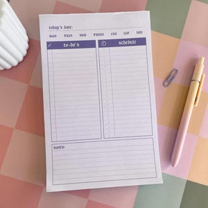 Lilac Daily Planner 5.5x8.5" | 100 Sheet Notepad | Purple Minimal Undated Desk Organizer