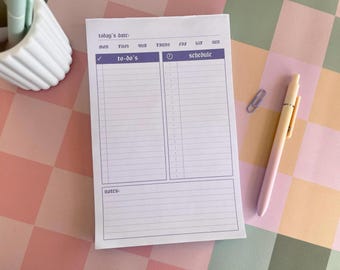 Lilac Daily Planner 5.5x8.5" | 100 Sheet Notepad | Purple Minimal Undated Desk Organizer