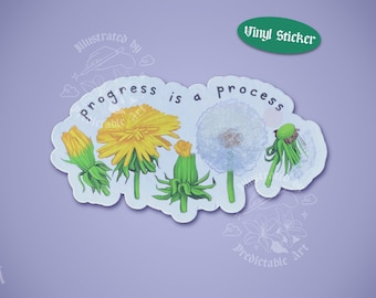 Progress is a Process | Dandelion Life Cycle Inspirational Illustrated Matte Vinyl Sticker
