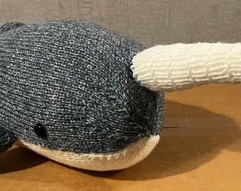 Large Narwhal whale. Hand knitted to order. Great present.