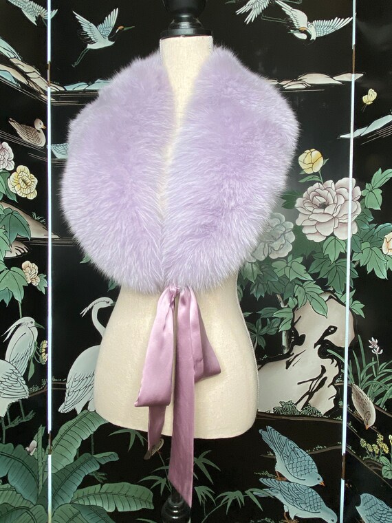 Fur Stole, Real Fox Fur collar, Lavender with silk