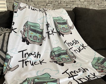 Trash Truck Velveteen Throw Blanket, Super Soft Velvet Blanket, Trash Truck Design for Toddler or Baby
