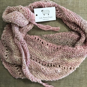 Triangle Wrap Hand Knit in Cotton, Wool, and Silk Blend