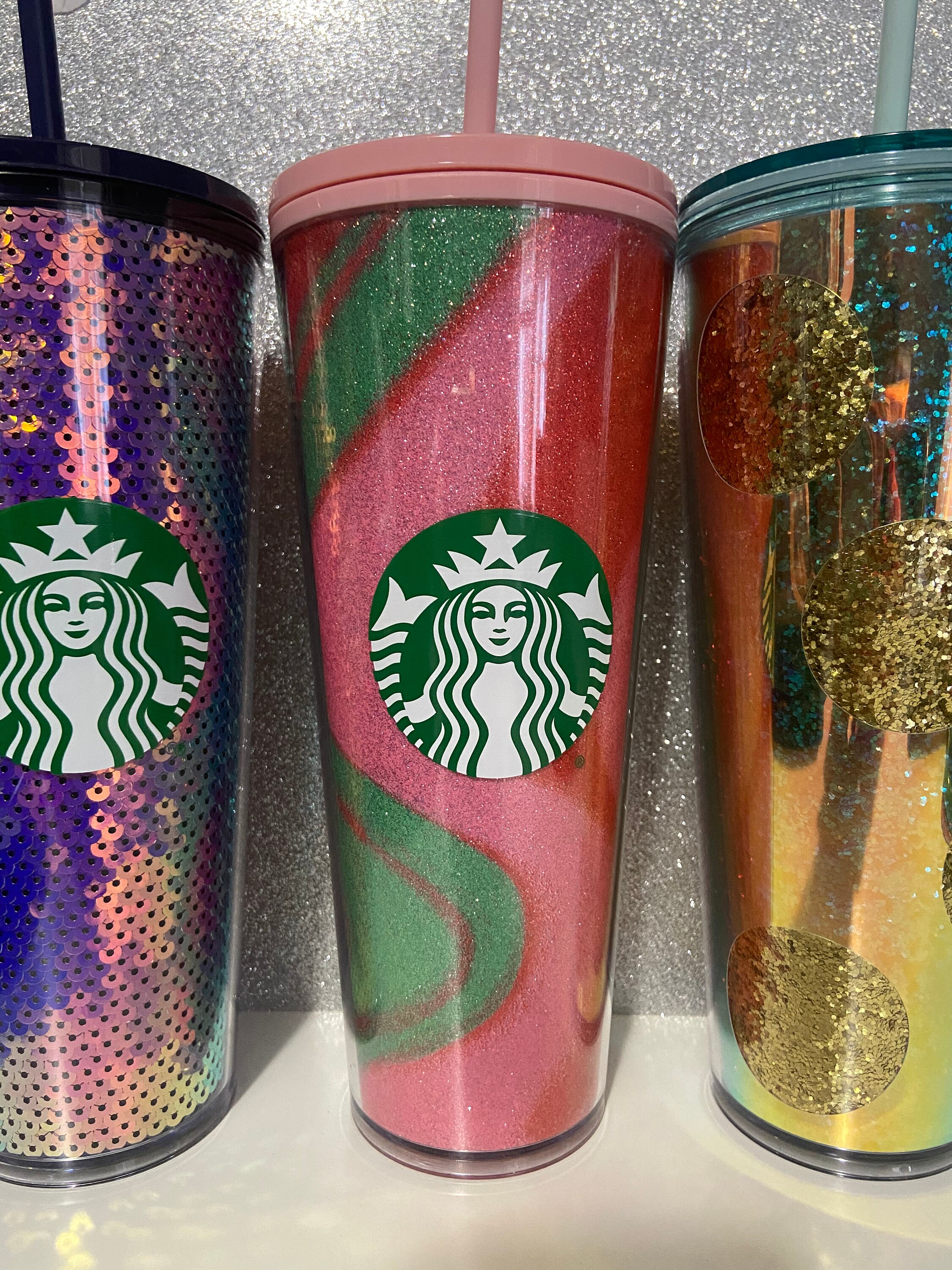 2020 Starbucks Holiday Tumblers Iridescent Sequin Cup Etsy