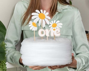 Daisy Cake Topper 1 Year Old Birthday One Groovy Baby Theme Simple Boho Retro Girly Party Decor