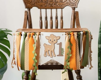 Woodland High Chair Banner One Deer Full First Birthday Party Decor