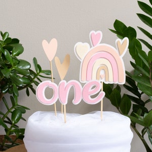 Boho Regenbogen Kuchen Topper Erster Geburtstag Dekorationen Mädchen Baby Rosa Blush Paech Tan Creme Party Decor